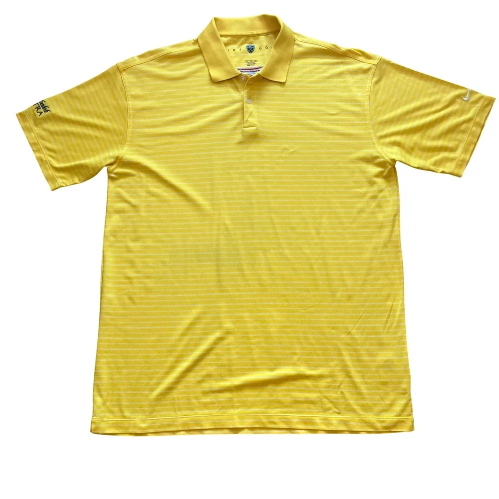 Nike Golf Mens XL Yellow Striped Polo Shirt Michelob Ultra Logo Nike Fit Dry